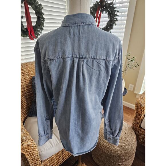 Good American Soft Denim Jean Shirt Women's Size 1/S Casual Preppy - Picture 5 of 11